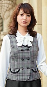 11605 en joie(アンジョア) 優しさと可愛らしさのあるダブルのチェック柄ベスト 93-11605