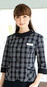 86515 en joie(アンジョア) きちんと感×動きやすさが魅力でチェック柄の七分袖サマージャケット 93-86515