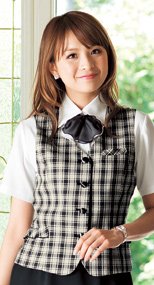 en joie(アンジョア) 16140 クールなネックラインが信頼感アップ!チェック柄ベスト 93-16140