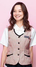 en joie(アンジョア) 16440 ゆるやかなネックラインが優しい雰囲気のチェック柄ベスト 93-16440