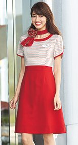 en joie(アンジョア) 66560 トリコロールカラーのブロックチェックの大人かわいいワンピース 93-66560