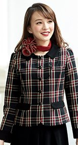 en joie(アンジョア) 81790 鮮やかチェック柄と個性的な襟が好感度のジャケット 93-81790