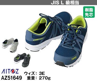 重量270gの驚きの軽さを実現!スポーティで超軽量×通気性!軽作業向けセーフティシューズ・アイトスAZ51649