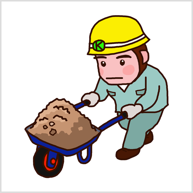 一輪車で運ぶ_作業員