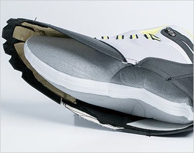 ジーベック 85143 防水セフティシューズ スチール先芯 アッパーの裏材に防水フィルムを貼り合わせ、水の侵入を防ぎます。縫製部分には防水シームテープを貼り合わせ水の侵入を防ぎます。