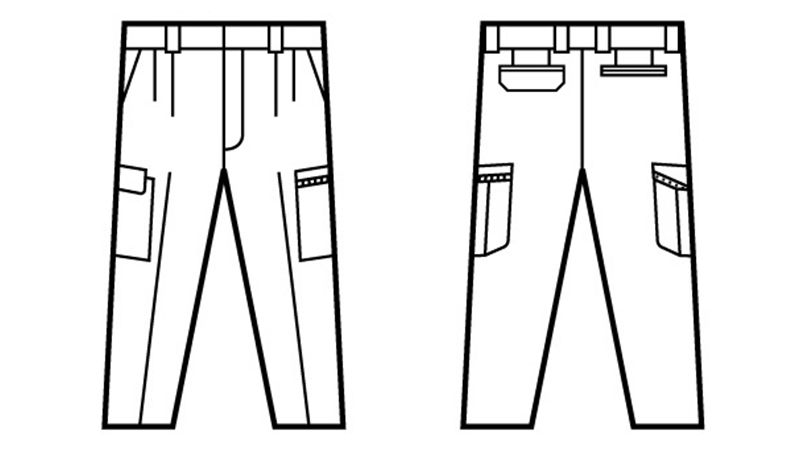 自重堂 43802 エコ 5バリューツータックカーゴパンツ(製品制電JIS T8118適合) ハンガーイラスト・線画