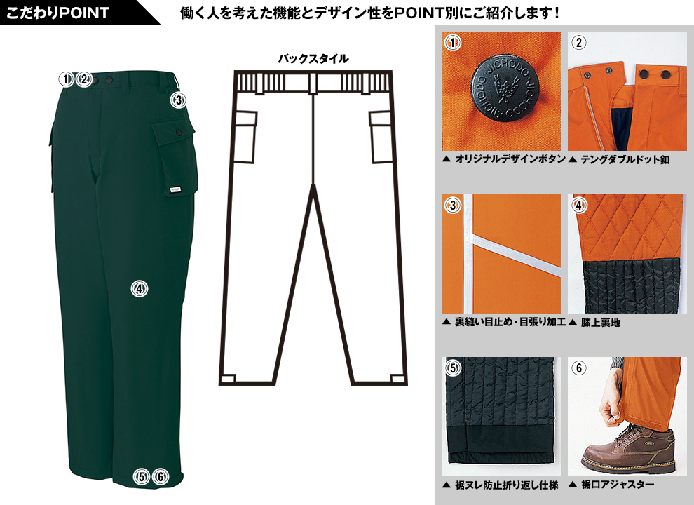 自重堂48231 中綿シンサレート防水防寒パンツのこだわりPOINT