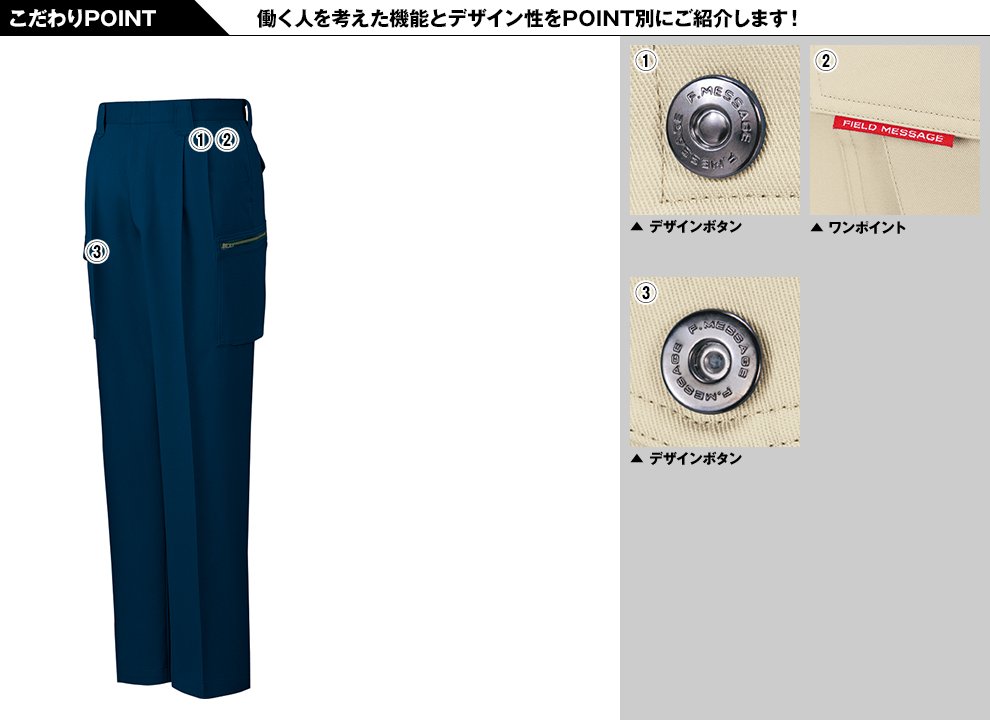 自重堂80202 綿100%ストレッチ ツータックカーゴパンツのこだわりPOINT