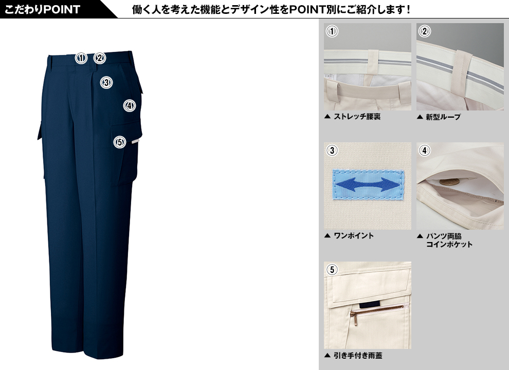 自重堂 85902 まるごとストレッチ ワンタックカーゴパンツのこだわりPOINT